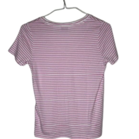 Vineyard Vines Women's V-Neck Short Sleeve Pink/White Striped Top Size… - Picture 3 of 5